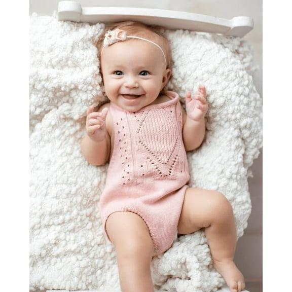 Bailey's Blossoms Trendy Drake Crochet Halter Romper Snap Closure (Candy Pink, 9-12 Months)