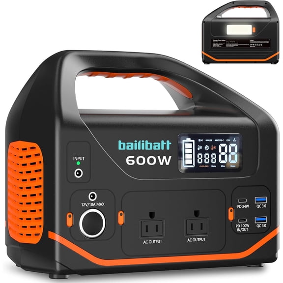 Bailibatt 600W Portable Power Station, 293Wh Solar Generator with Multiple Output Ports, Fast Charging, Lightweight Design for Camping and Home Backup