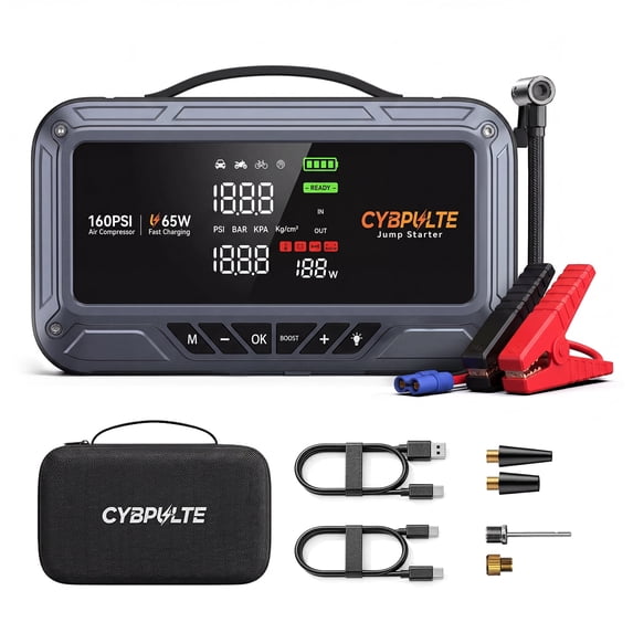 Bailibatt 8000A Peak Jump Starter with 160 PSI Air Compressor, 12V Car Battery Booster, Tire Inflator, 65W USB‑C Fast Charging, Portable Emergency Automotive Tool