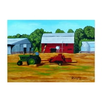 Bailing Hay - Painting Farmhouse Barn Rural Countryside Pastoral Scenic Landscape Unframed Wall Art Print 4 x 6 inches