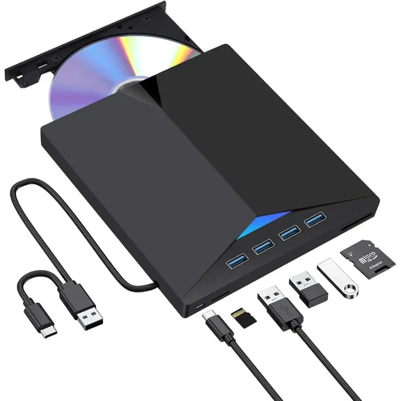 Bailink External CD/DVD Drive for Laptop, 7 in 1 USB 3.0 DVD Player Portable CD/DVD Burner, CD ROM External DVD Drive for Laptop Compatible with Laptop Desktop PC Windows 11/10/8/7 Linux Mac OS