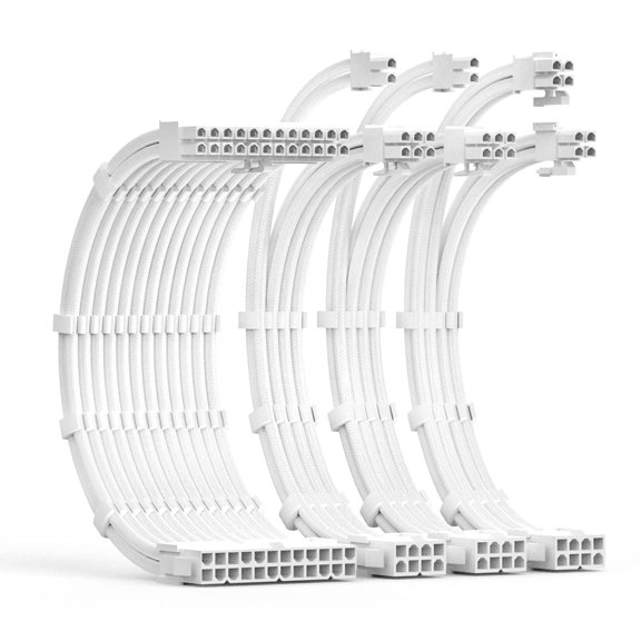Bailink PSU Extension Cable Sleeved Custom Mod PC Power Supply Cable, Soft Nylon Braided with Comb Kit 24PIN/8PIN to 6+2Pin/ 8PIN to 4+4PIN-30CM 300MM - All White Edition