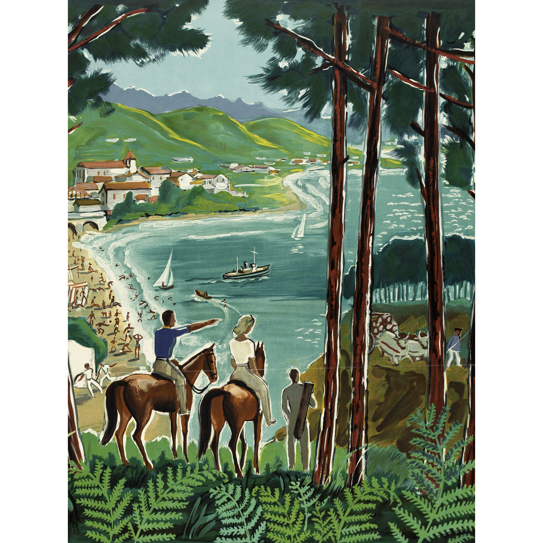 Basque Murals Baille Basque Coast French Travel Tourism Advert Extra Large Art Print ...