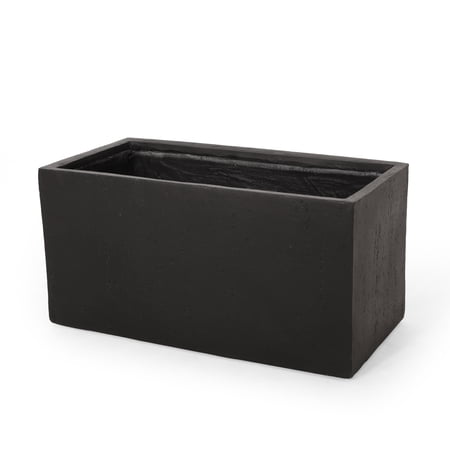 Bailor Outdoor Cast Stone Rectangular Planter, Black