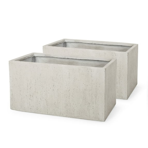 Bailor Outdoor Cast Stone Rectangular Planter, Set of 2, White