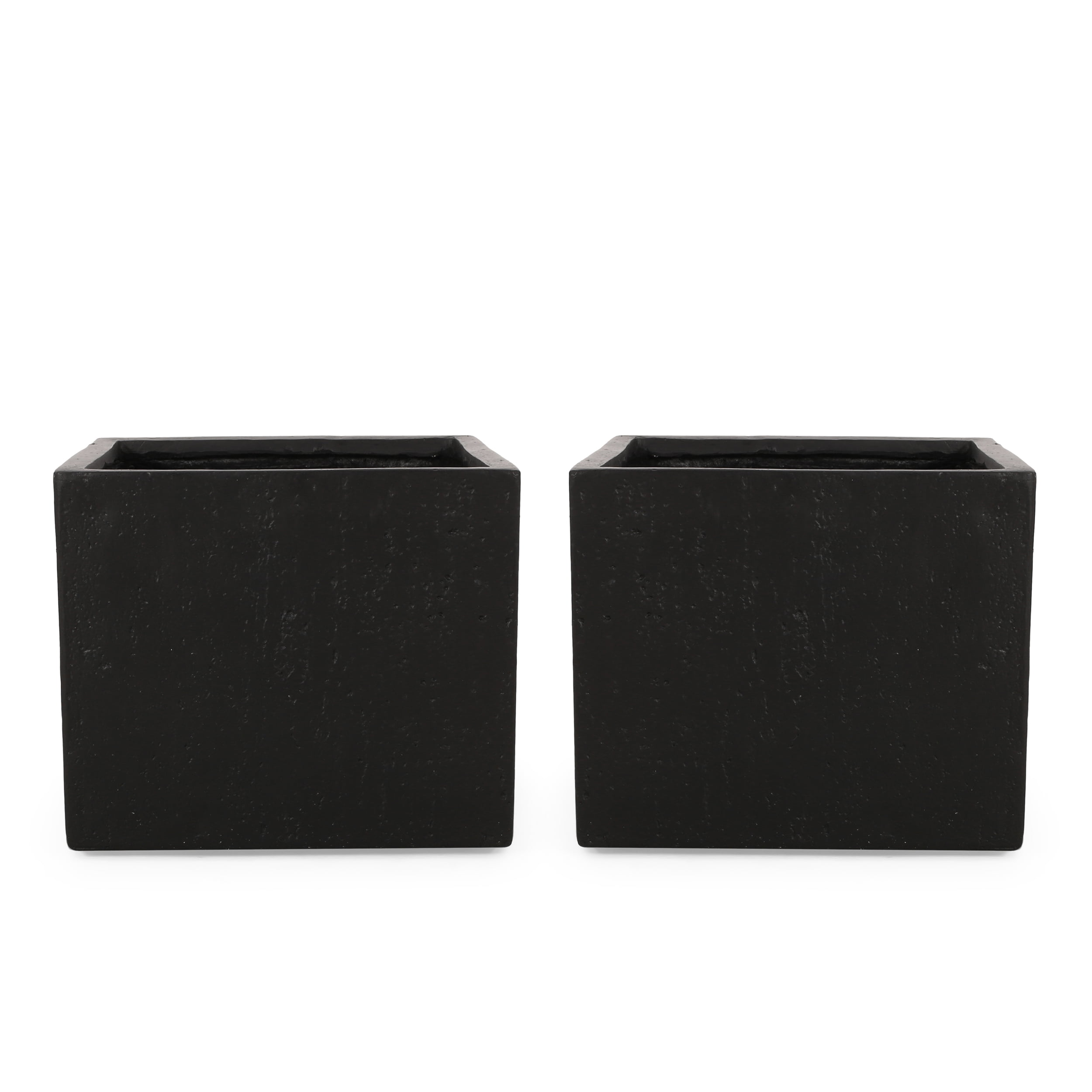 Elegant Square Cast Stone Outdoor Planter Set, Black, Set of 2