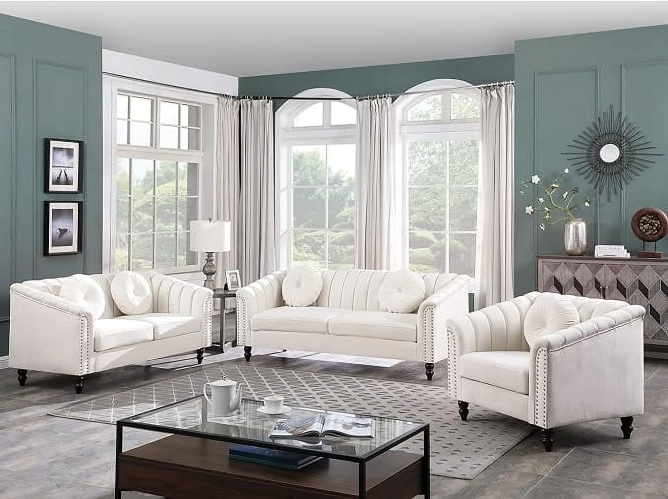 Ginelle 3-Piece White Microfiber Living Room Sofa Set