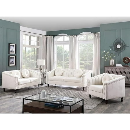 Bailu 3 Piece Modern Microfiber Living Room Set White