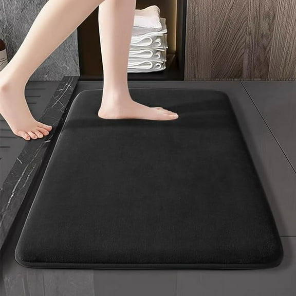 Bailu Bathroom Rug, Super Absorbent Non-Slip Memory Foam Bathroom Rug, Machine Washable Bathroom Rug, Soft Velvet Bathroom Rug, Easier to Dry Bathroom Rug (17"×24", Black)