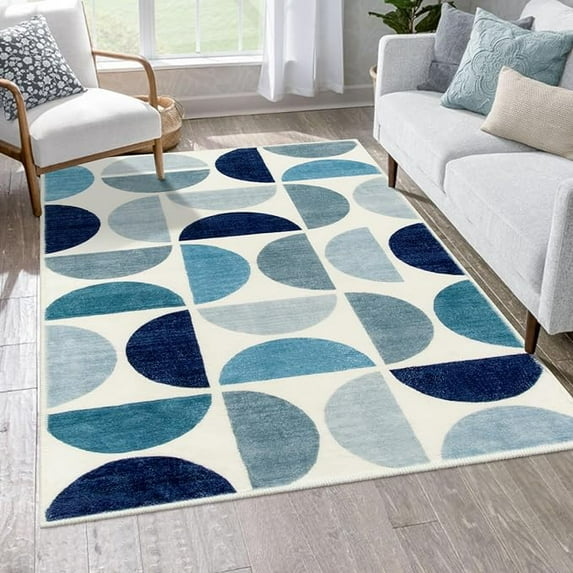 Bailu Bohemian Style Bedroom Rug 3x5 Soft Slim Kids Room Rug, Modern Washable Distressed Kids Rug Dining Room Kids Classroom Office Mulit Blue