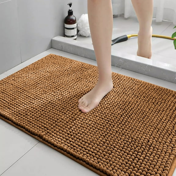 Bailu Chenille Bath Rug, Thick Reinforced Plush Close Knit Bath Rug, Machine Washable, Thickness 3cm (Brown, 17x24in)
