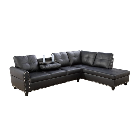 Bailu Classic Faux Leather L Shaped Sectional Sofa Set Black