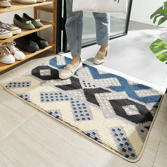 Bailu Colorful Geometric Door Mat Indoor, 36"x59" Front Door Mat Entry Rug Indoor, Non-Slip Washable Entry Rug, Absorbent Mat Floor Mat Entry Rug, Black Blue