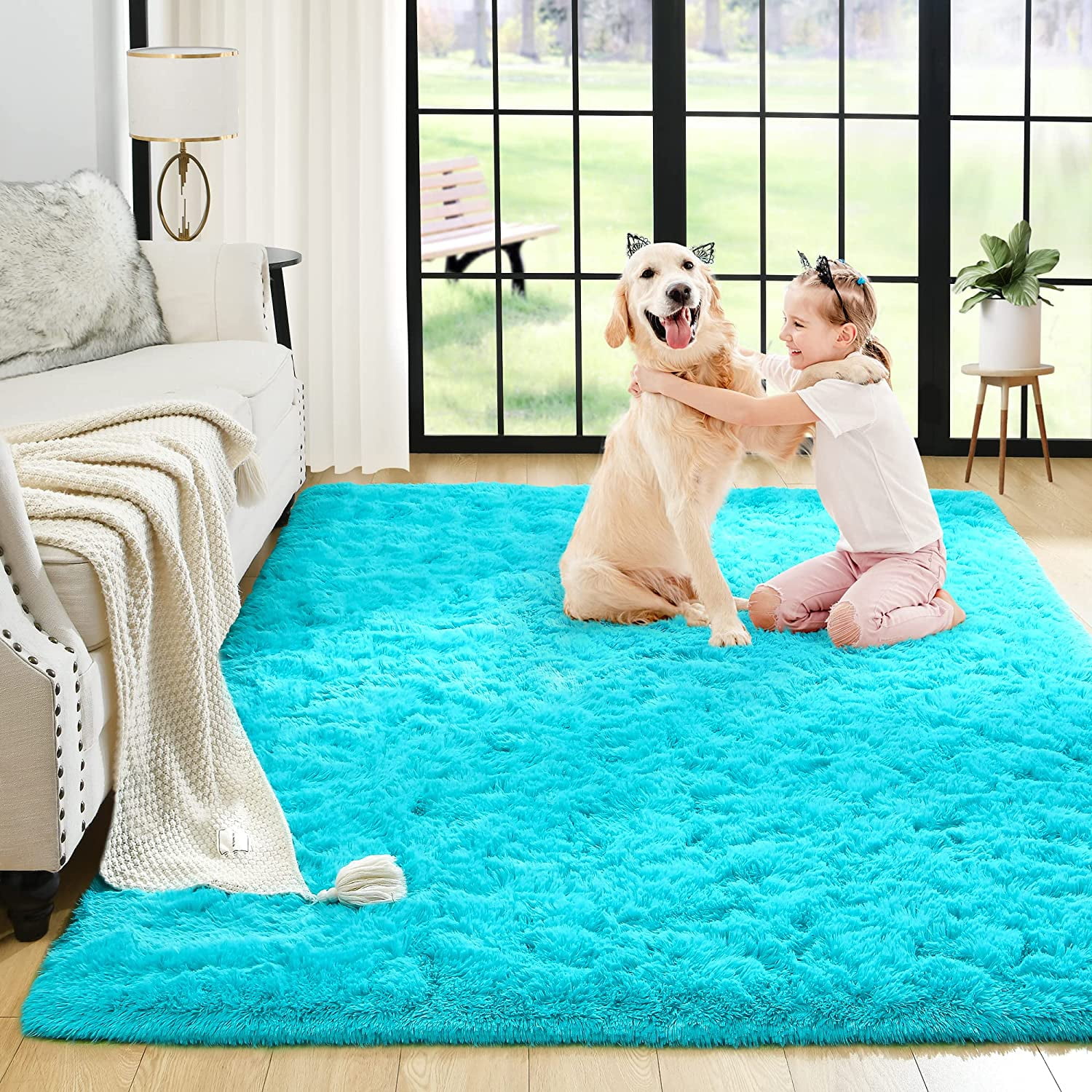 Bailu Fluffy Hot Pink Rug for Living Room,4x6 Area Rugs,Thick Plush ...
