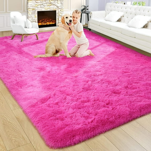 Bailu Fluffy Hot Pink Rug for Living Room,5x8 Area Rugs,Thick Plush Shag Rug,Shaggy Rugs for Bedroom,Big Fuzzy Carpet,Comfy Kids Rugs,Large Living Room Rugs,Living Room Decor
