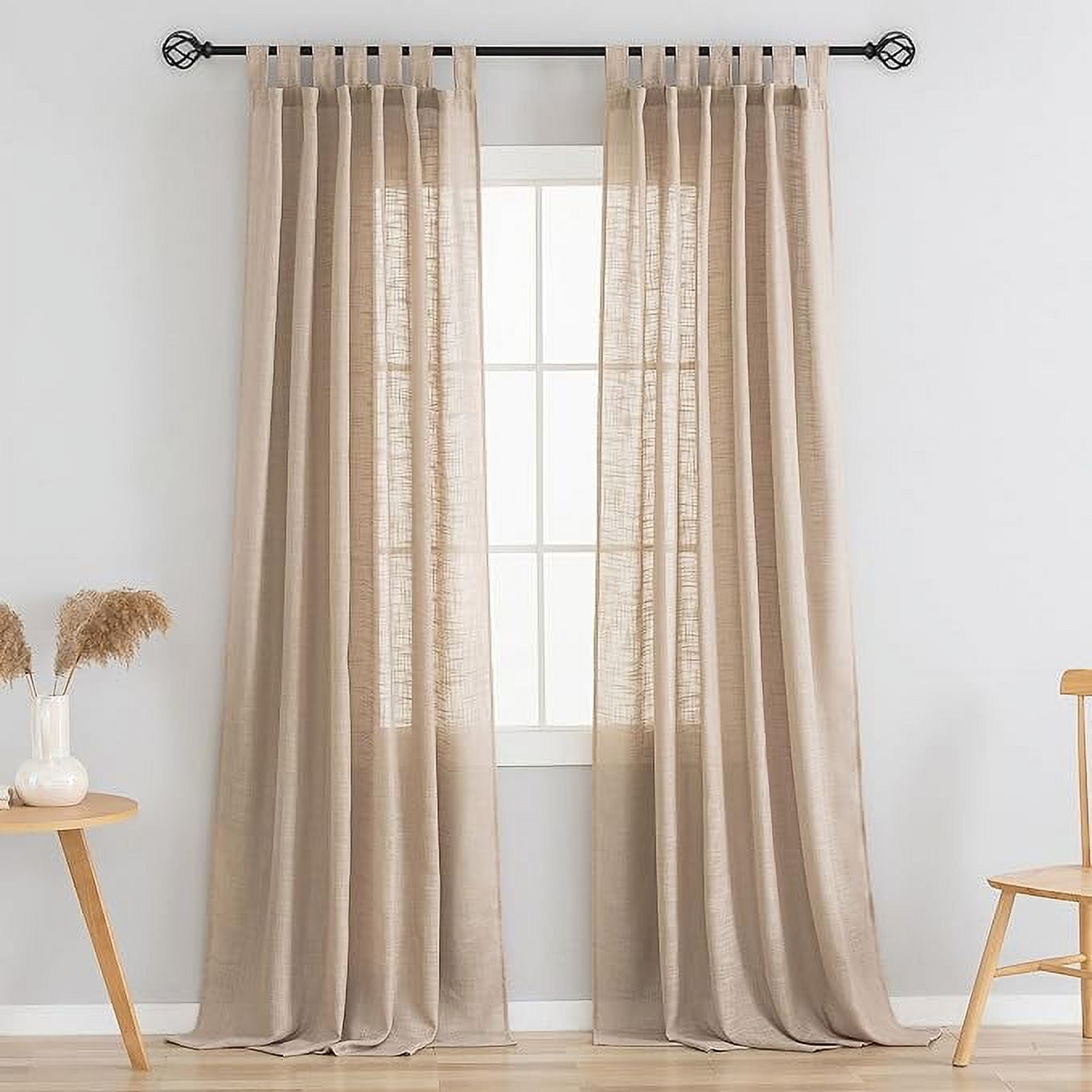 Bailu Linen Semi Sheer Curtains Tab Top Light Filtering Elegant Curtains & Drapes for Bedroom (Tan, W52 x L63, 2 Panels)