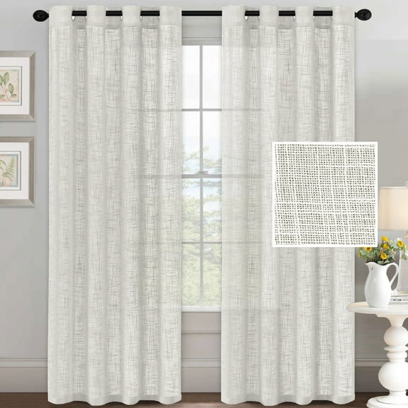 Bailu Linen Textured Semi Sheer Curtains for Bedroom 63 Inch Length Draperies Curtains Bronze Grommet (52''W x 63''L, 2 Panels, Off White)