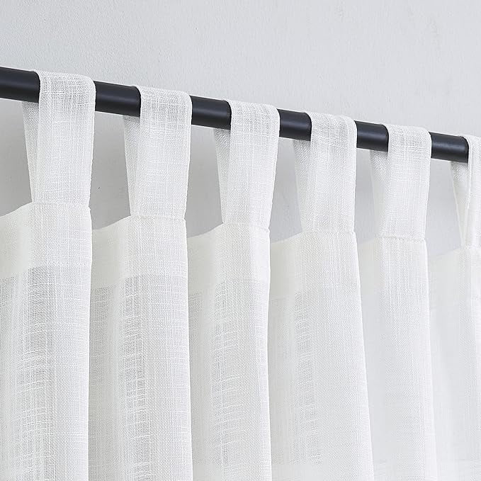 Bailu Linen Translucent Curtain Top Light Filtering Elegant Short Curtains and Curtains for Bedroom 52 x 96 inches long, 2 panels, off-white