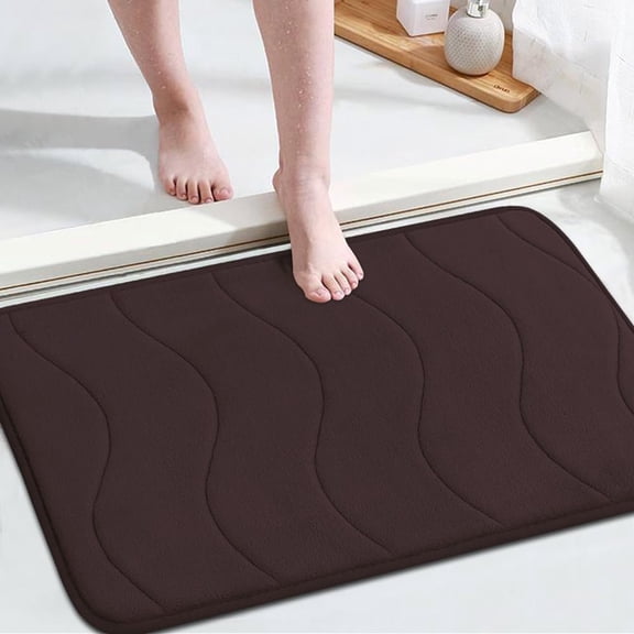 Bailu Memory Foam Bath Mat for Bathroom Non-Slip Bath Mat Quick Dry Super Absorbent Bath Mat Carpet Machine Washable Easy Dry Floor Rug Mat Wave Pattern, 20x32 Inch, Brown