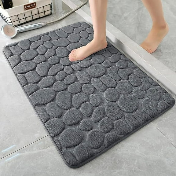 Bailu Memory Foam Bath Mat Pebble Bathroom Rug Super Absorbent Machine Washable Bathroom Rug (16x24, Dark Gray)