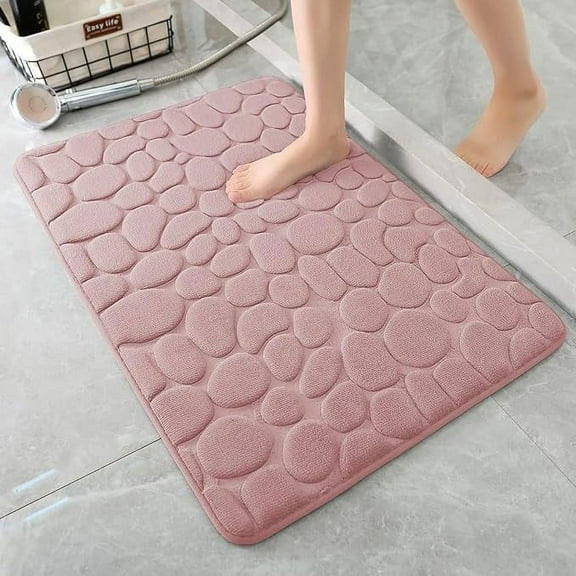 Bailu Memory Foam Bath Mat Pebble Bathroom Rug Super Absorbent Machine Washable Bathroom Rug (16x24, Pink)