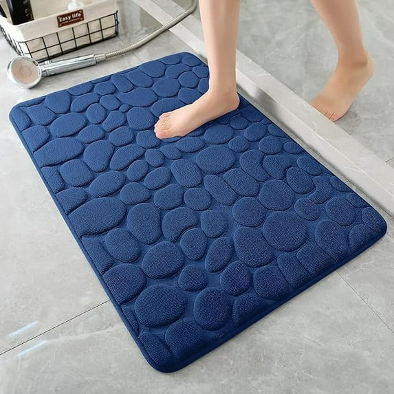 Bailu Memory Foam Bath Mat Pebble Bathroom Rug Super Absorbent Machine Washable Bathroom Rug (20x32, Dark Gray)
