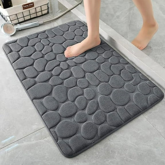 Bailu Memory Foam Bath Mat Pebble Bathroom Rug Super Absorbent Machine Washable Bathroom Rug (20x32, Dark Gray)