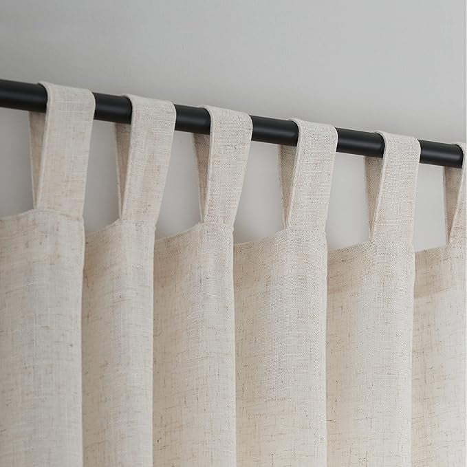 Bailu Natural Linen Semi Sheer Curtains Tab Top Light Filtering Elegant Curtains & Drapes for Bedroom 52 x 108 Inch Length, Set of 2 Panels