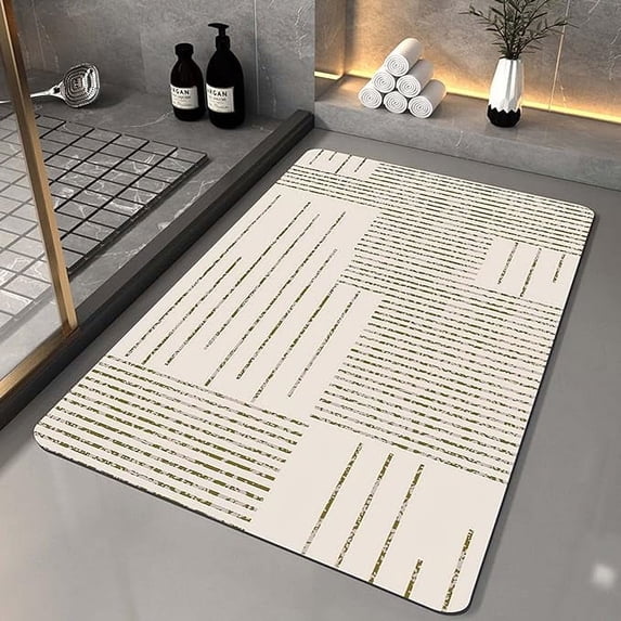 Bailu floor mat indoor non-slip water-absorbent diatom mud bathroom floor mat quick-drying washable rectangular bathtub bathroom front (Gold Thread 40*60cm)