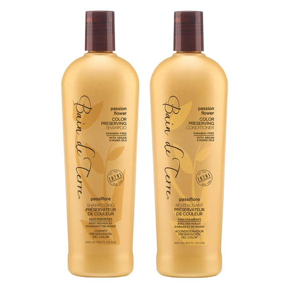Bain de Terre Color Preserving Shampoo and Conditioner Set | Passion Flower | Protects & Maintains Color-Treated Hair | Paraben Free | Color-Safe | 13.5 Fl Oz | Packaging May Vary
