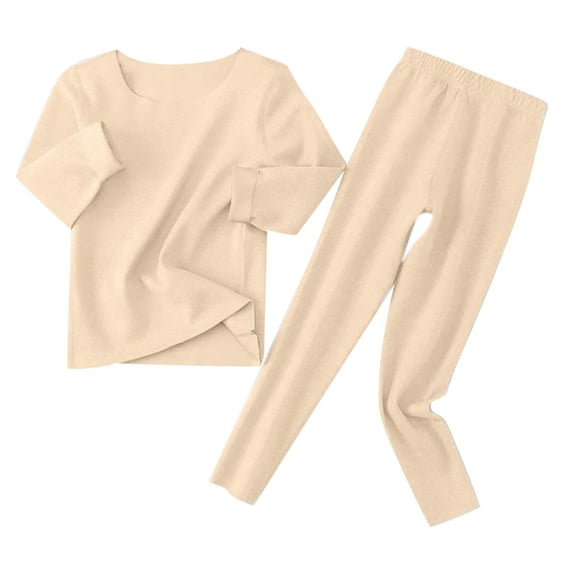 Bainana 2 Piece Outfit Autumn Clothing Set For Little Boys Girls Solid Color Long Sleeve Crew Neck Pajamas Casual Warm Autumn Winter Kids Nightwear Set A Size 10-12 Years