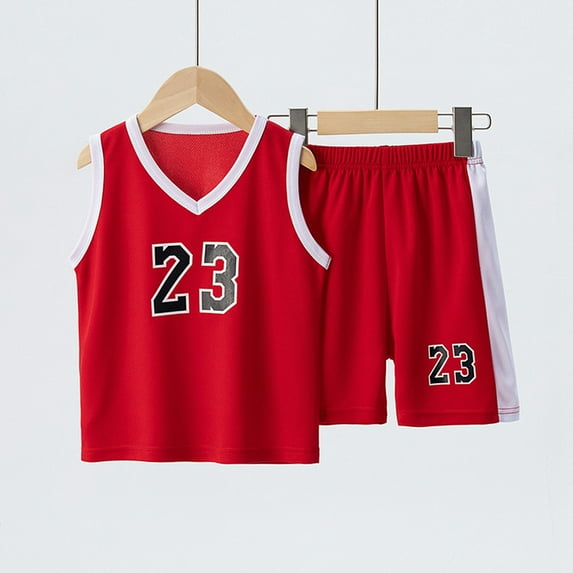 Bainana 2 Pieces Outfit Set For Boy Number Print Sleeveless Crew Neck Suit Sports Summer Tank Top And Shorts Set Size 7-8 Years Red