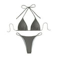 thumbnail image 1 of Bainana 2 Pieces Swimwear For Women Solid Color Halter Bikini Top And Thong Bottom Beach Outfit Pool Party Ladies Slim Fit Summer Hawaii Swim Wear Grey Size L, 1 of 3