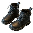 thumbnail image 1 of Bainana Ankle Boots For Little Boys Solid Color Durable Sole Adjustable Tie Shoes Retro Leisure Fall Winter Kids Outdoor Wear Black Size 9.5-10 Years, 1 of 9