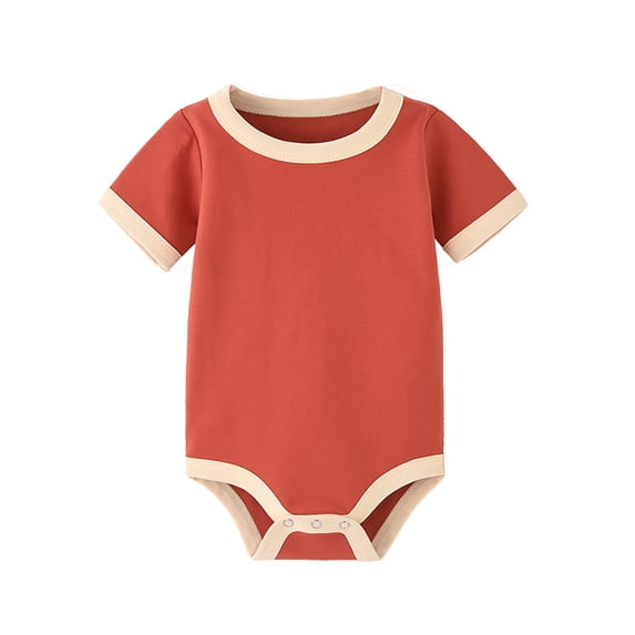 Bainana Baby Girls Bodysuits Solid Color Short Sleeve Crew Neck Romper Comfortable Breathable Girls Summer Holiday Playwear Outfits Orange Size 18-24 Months
