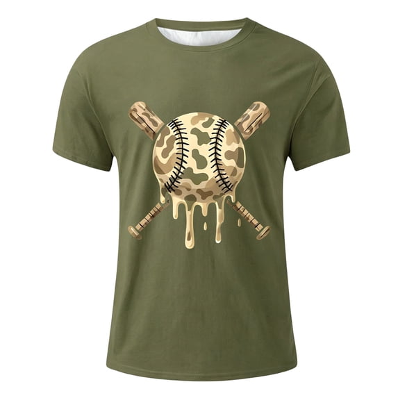Bainana Baseball T Shirts For Teen Boys Graphic Print Short Sleeve Crew Neck Outfits Lightweight Kids Everyday Wear Outfits Army Green Size 2-3 Years