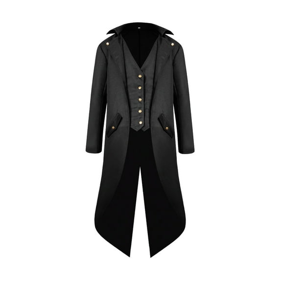 Bainana Big Boys Tailcoat Solid Color Long Sleeve Lapel Neck Coat Retro Fashion Boys Mid Length Playwear Jacket Black Size 15-16 Years