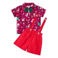 thumbnail image 1 of Bainana Boys Christmas Outfit Set Short Sleeve Cartoon Print Shirt And Suspender Shorts 2 Pieces Matching Set Toddler Kids Relaxed Fit Party Wear, 1 of 3