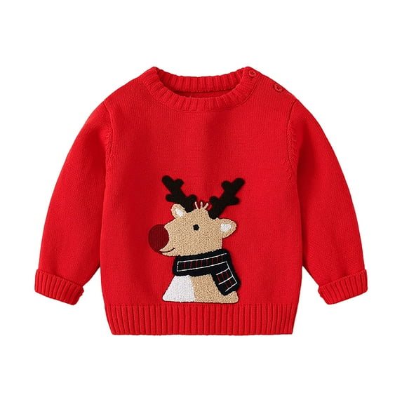 Bainana Boys Christmas Sweater Toddler Reindeer Print Long Sleeve Crew Neck Tops Loose Fashion Kids Outwear Red Size 6-12 Months