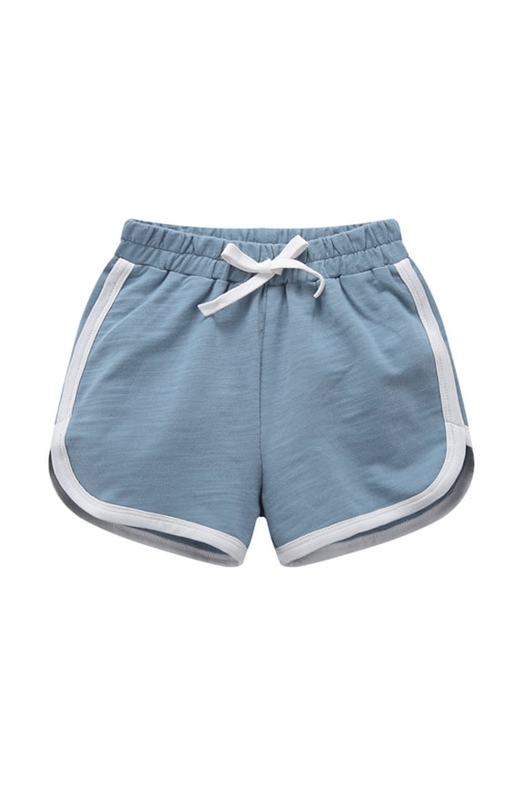 Boys Girls Beach Shorts Child Solid Color Elastic Waist Stright Leg Shorty Leisure Casual Summer Kids Shorts Blue Size 5-6 Years