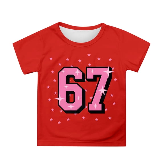 Bainana Boys Girls Crewneck Tops Child 67 Number Print Short Sleeve Pullover Shirts Lightweight Soft Kids Summer T-Shirt 12-13 Years
