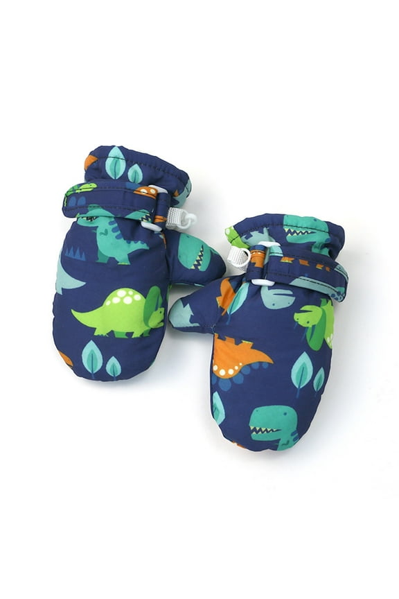 Boys Girls Gloves Child Dinosaur Print Stretchy Full Finger Mittens Soft Warm Windproof Winter Kids Outdoor Gloves Multicolour Size 2-4 Years