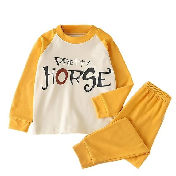 Bainana Boys Girls Outfit Set Child Dinosaur Print Long Sleeve Crew Neck Loungewear Leisure Cute Spring Autumn Kids Pajamas Set Yellow Size 3-4 Years