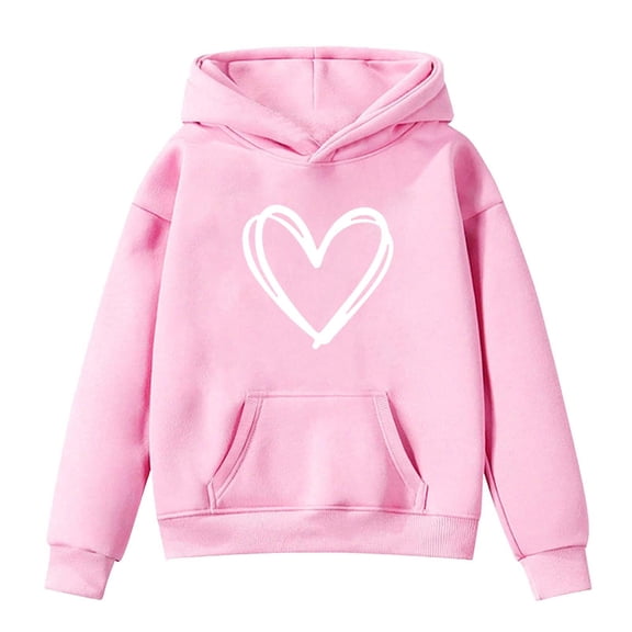 Bainana Boys Hoodies Toddler Heart Print Hooded Long Sleeve Pullover Tops Teen Child Modern Fit School Play Fall Winter Outfits Pink Size 9-10 Years