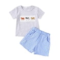 thumbnail image 1 of Bainana Boys Outfit Set Infant Cartoon Print Short Sleeve Crew Neck Tops And Plaid Shorts Set Cute Handsome Toddler Boys Summer School Party Daily Wear Size 6-12 Months, 1 of 6