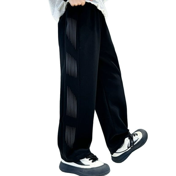 Bainana Boys Pants Child Solid Color Elastic Waist Straight Leg Trousers Comfortable Casual Autumn Kids Sweatpants Black Size 4-5 Years