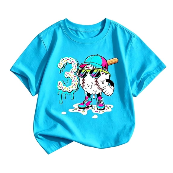 Bainana Short Sleeve T Shirts For Boys Number Three Print Casual Tops Big Kids Birthday Tees