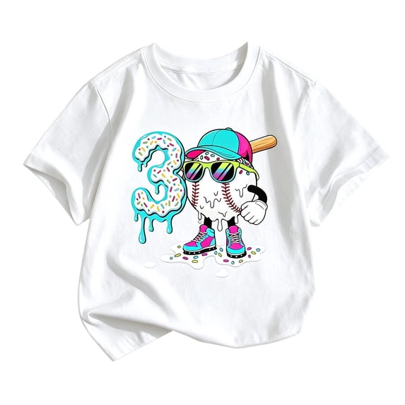 Bainana Boys Short Sleeve T Shirts Number Three Print Casual Tops Big Kids Birthday Tees
