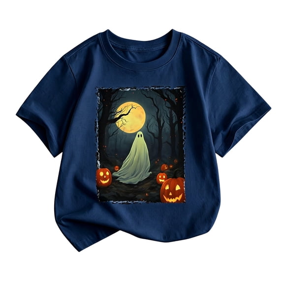 Bainana Boys Short Sleeve T Shirts Pumpkin Ghost Print Trendy Tops Big Kids Halloween Tees