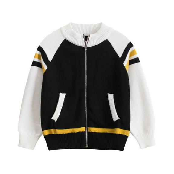 Bainana Boys Sweater Toddler Color Block Long Sleeve Crew Neck Cardigan Handsome Breathable Autumn Winter Boys Outerwear Black Size 2-3 Years